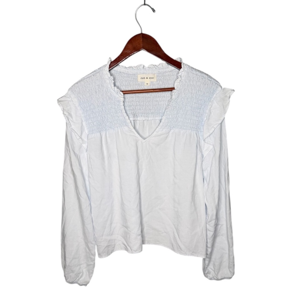 Anthropologie x Cloth & Stone Light Ice Blue Shoulder Ruffle Long Sleeve Blouse